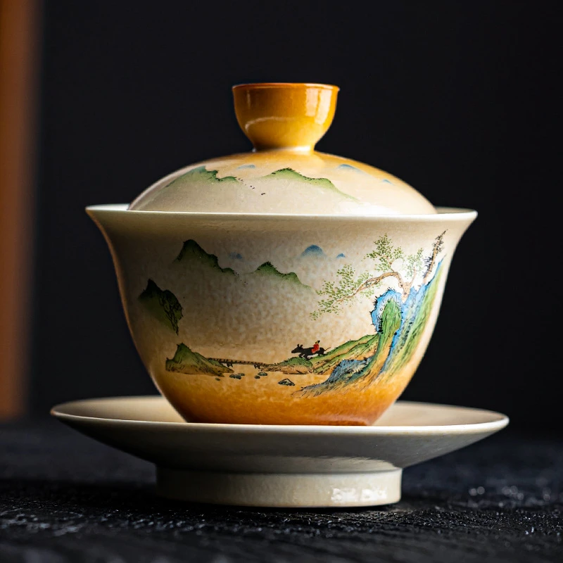 陶瓷复古泡茶碗草木兮故里三才盖碗传统工艺茶具家用办公室会客