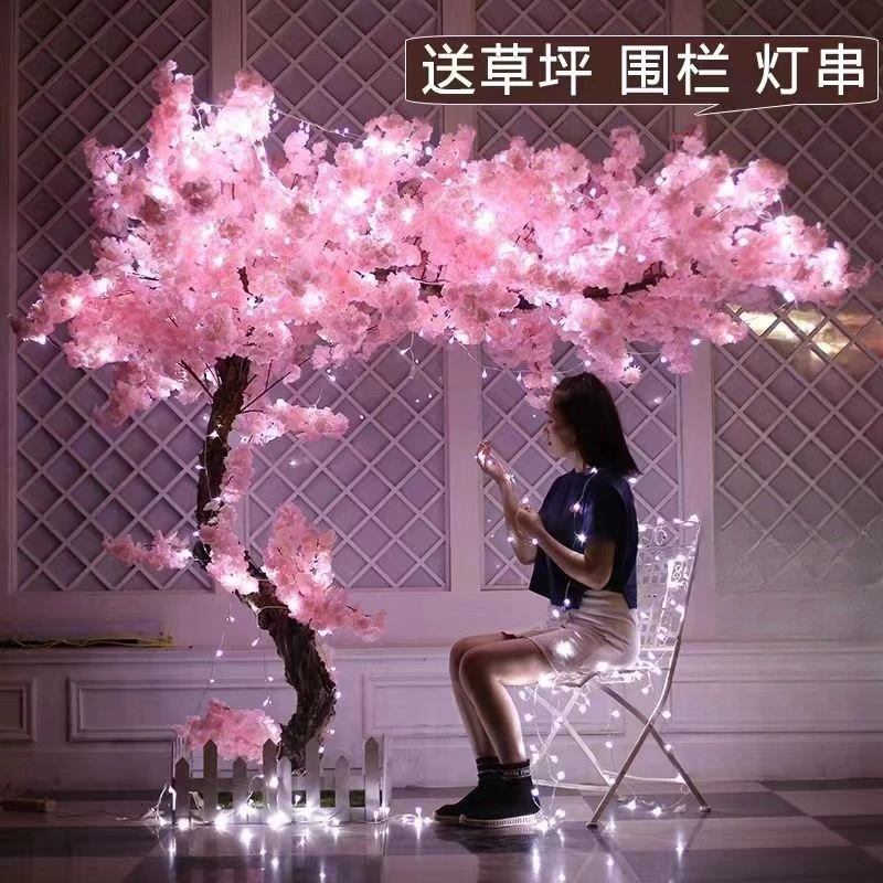 仿真款樱花树仿真花网红打卡背景墙发光树新款客厅奶茶店装饰室内