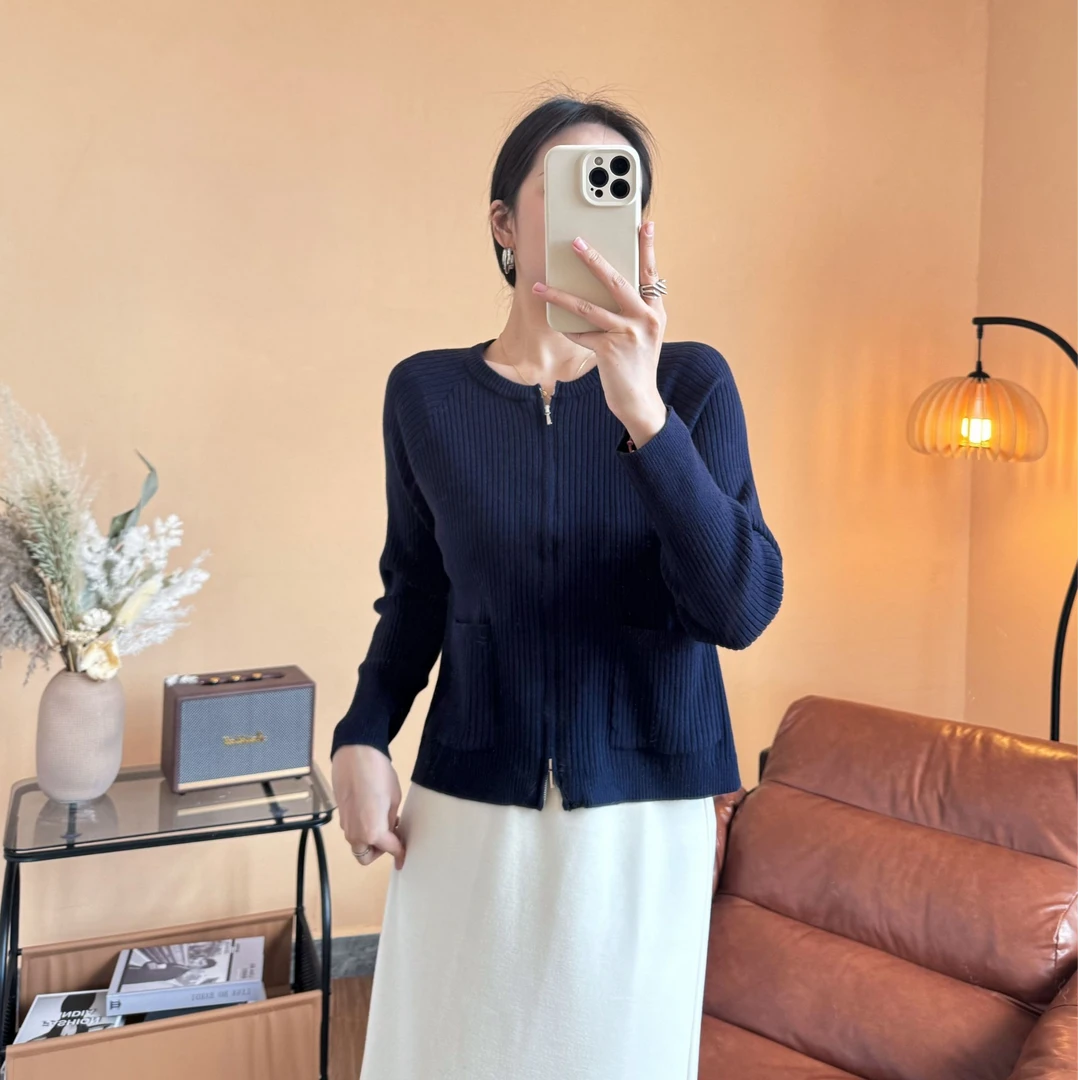 JIAYI半高领拉链羊毛衫女100%绵羊毛纯色针织衫修身毛衣内搭女