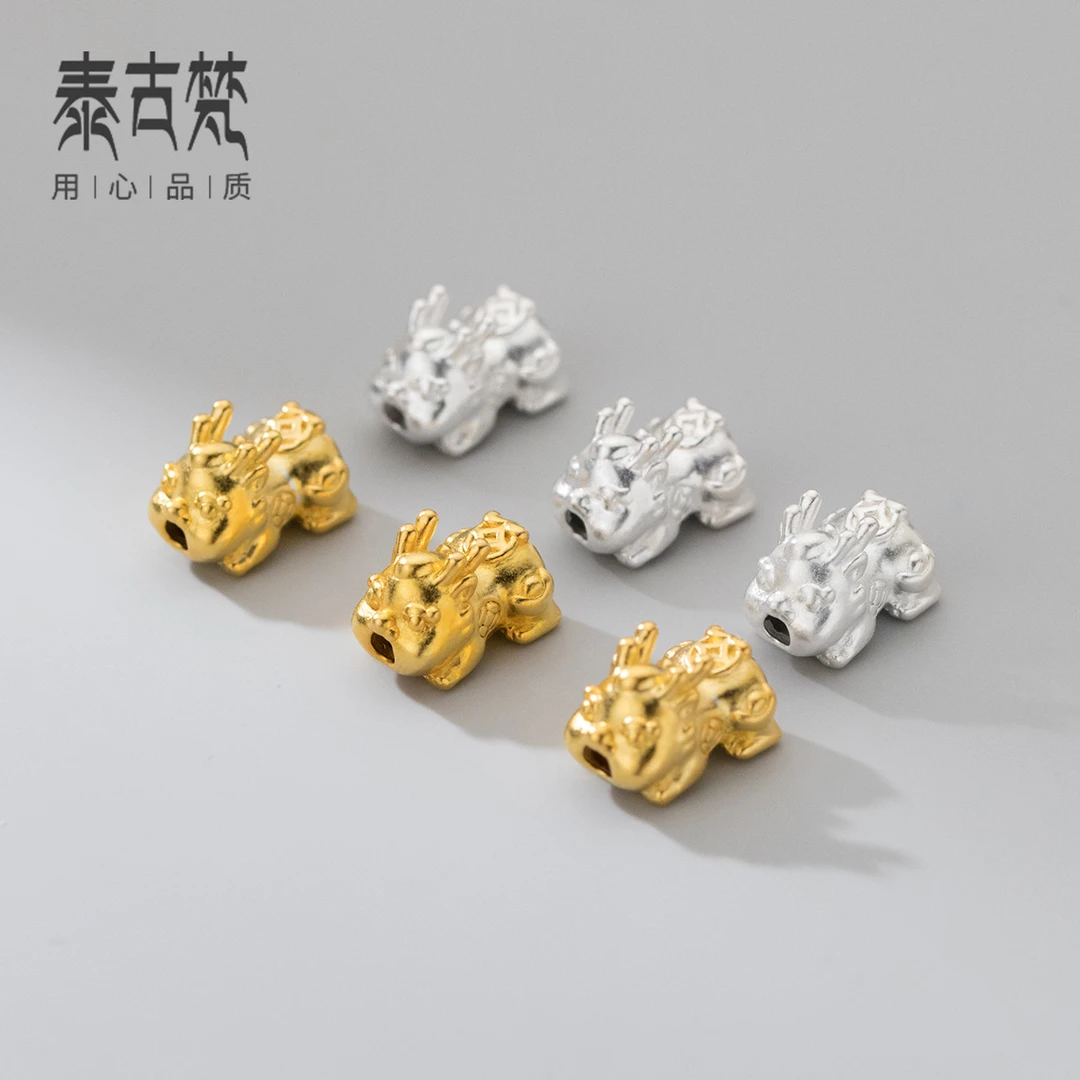 吊坠足银 【满19包邮】0056-电镀通孔貔貅宝宝手工diy编绳配件