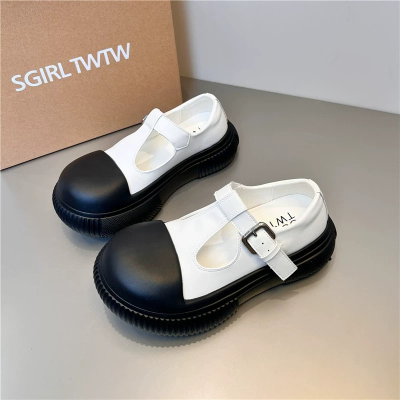SGIRL TWTW黑色大头乐福鞋女2025新款镂空松糕厚底增高单鞋