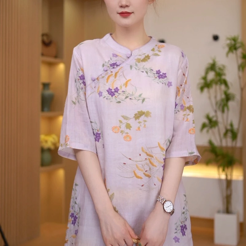 紫霞仙子  原创国风新中式改良宽松旗袍女中长款裙子