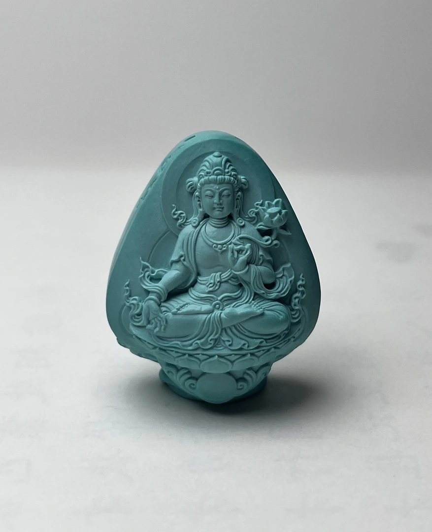 湖北竹山绿松石精品雕刻件大势至菩萨属马守护神