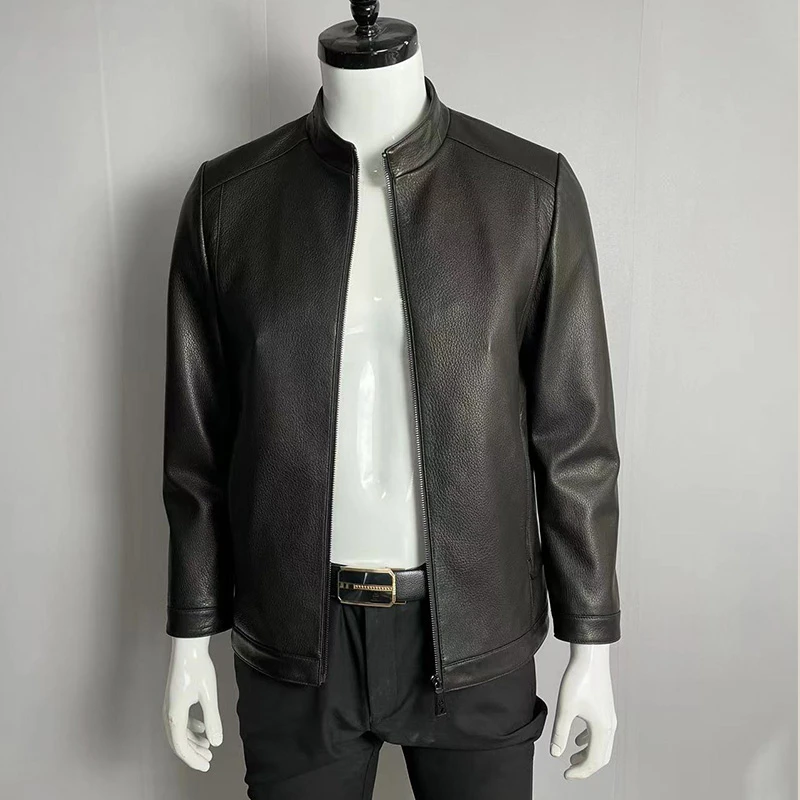 LUBAO/陆堡男士真皮皮衣头层山羊皮时尚休闲秋季立领短款皮夹克