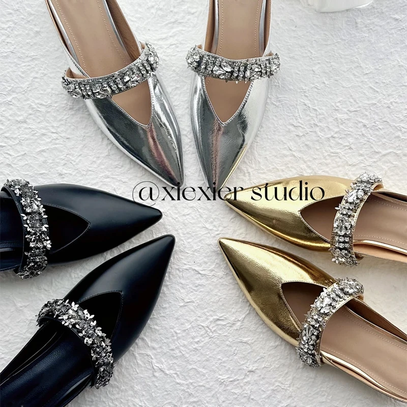 断码清仓法式绝美水钻尖头包头凉拖鞋女夏季外穿半拖穆勒鞋配裙子