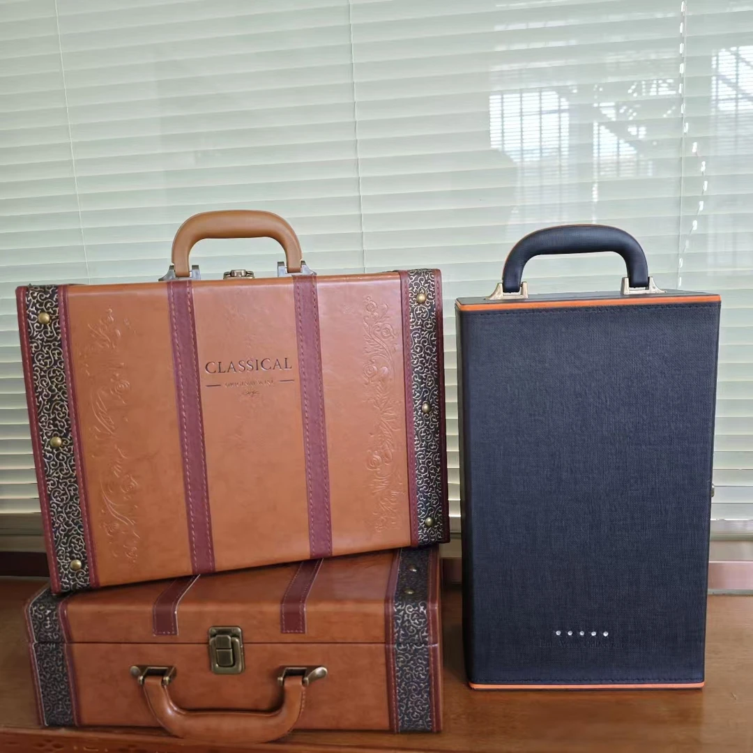 红酒礼盒 高端现货通用包装 节日定制皮盒 葡萄酒箱2瓶双支带酒具