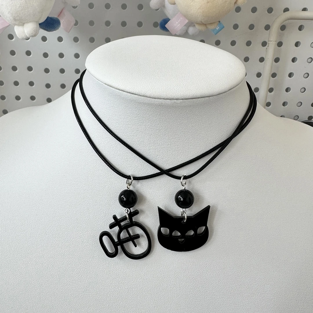 非金属亚克力项链 喵字项链暗黑风萌系亚克力黑色猫咪choker项链