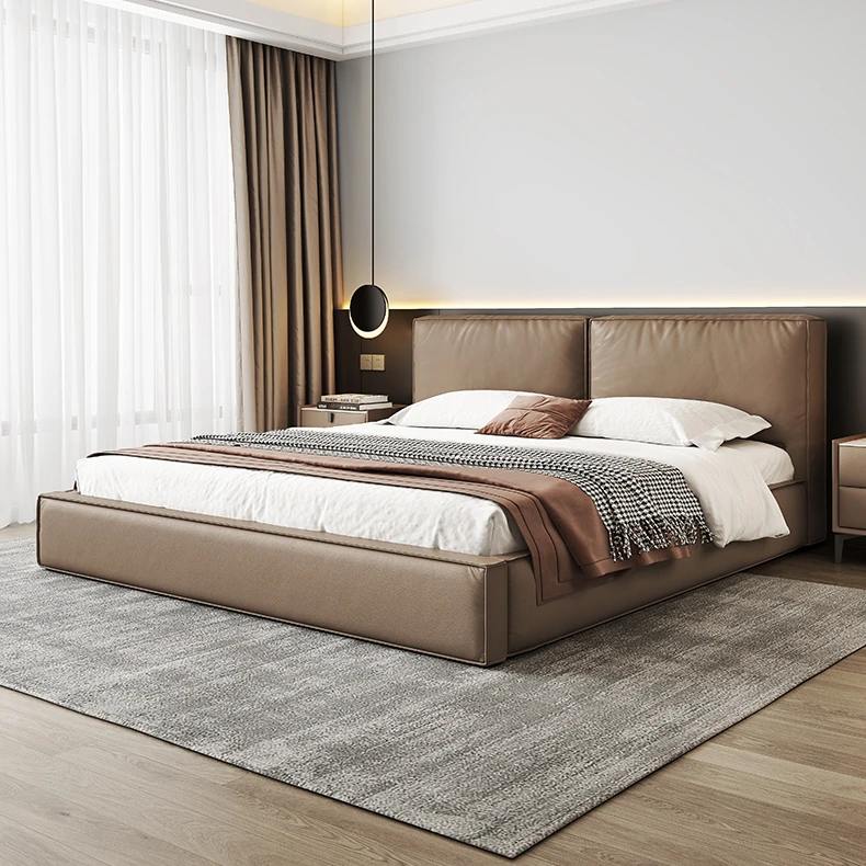 【豆腐块床】意式极简头层牛皮床现代简约主卧奶油风北欧大床真皮床