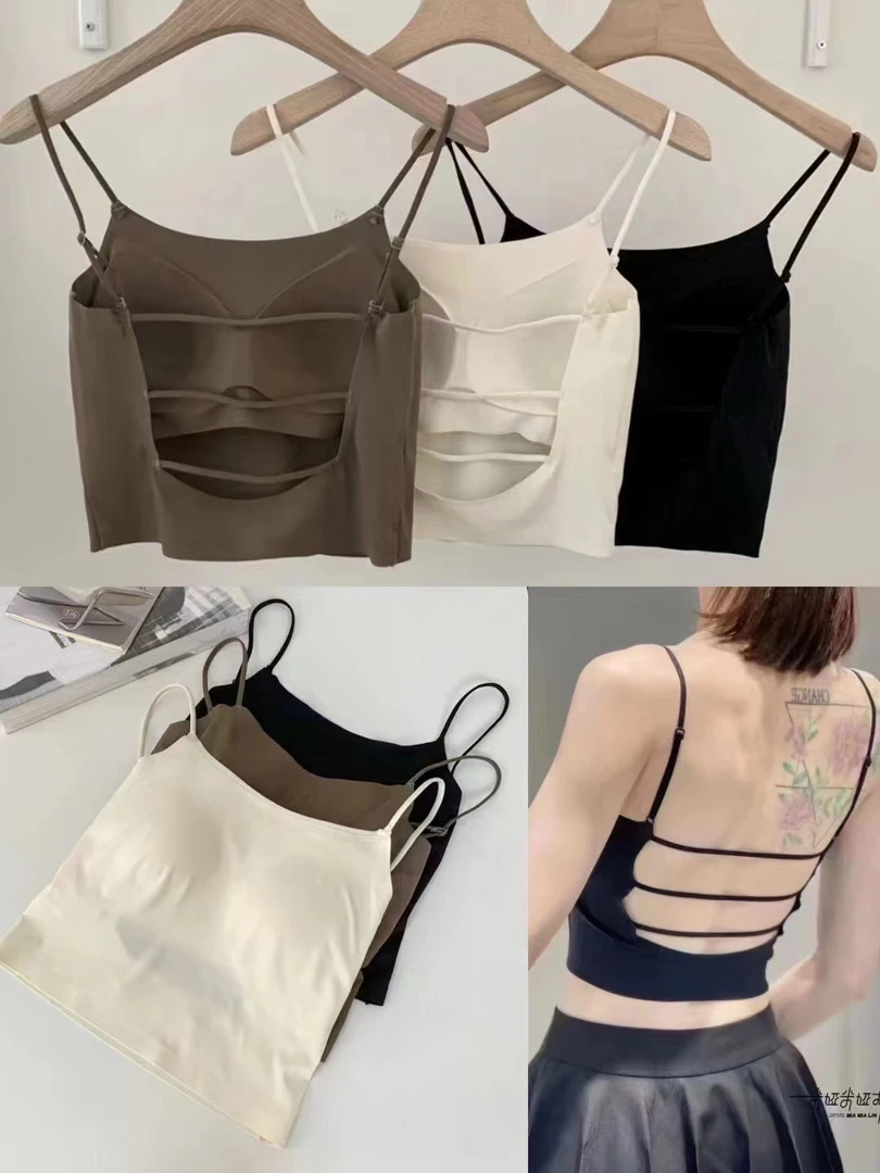 无痕带胸垫一体式防走光吊带抹胸内搭外穿打底性感美背上衣背心