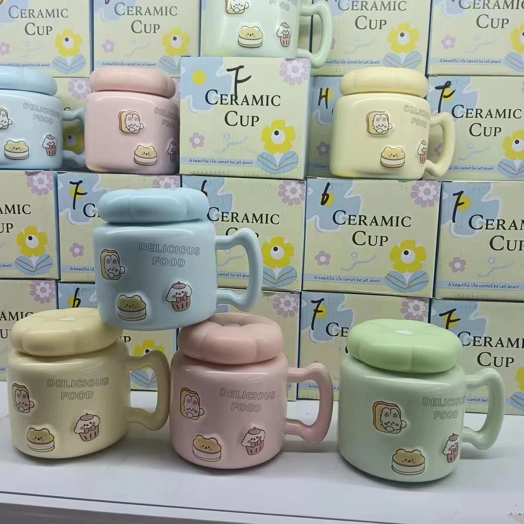 网红款可爱风陶瓷带盖水杯茶杯