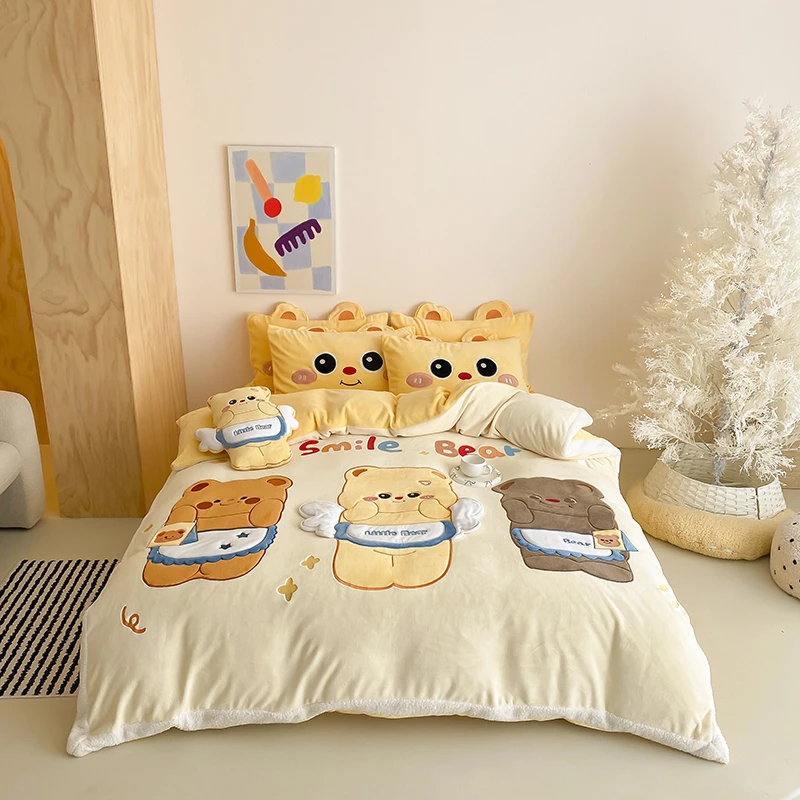 2024新款敲可爱元气爆棚满满立体重工牛奶绒系列四件套【送同款抱