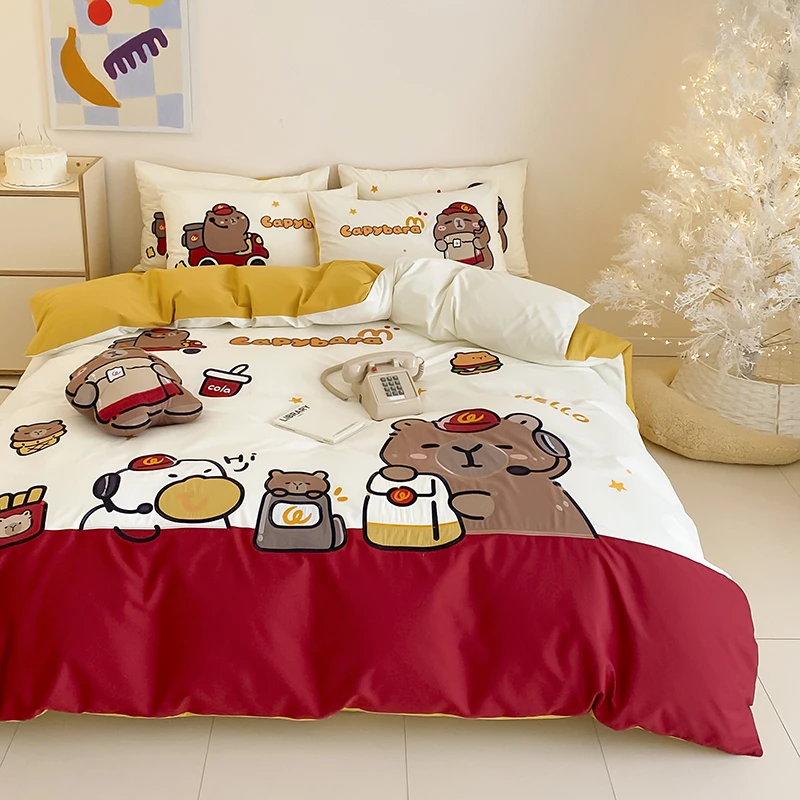 2024新款敲可爱幸福爆棚治愈系立体重工全棉绣花系列四件套【送同