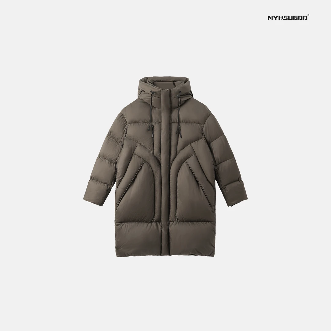 NYHSUGOO/南乙3418冬季男士90白鸭绒中长款羽绒服连帽保暖外套