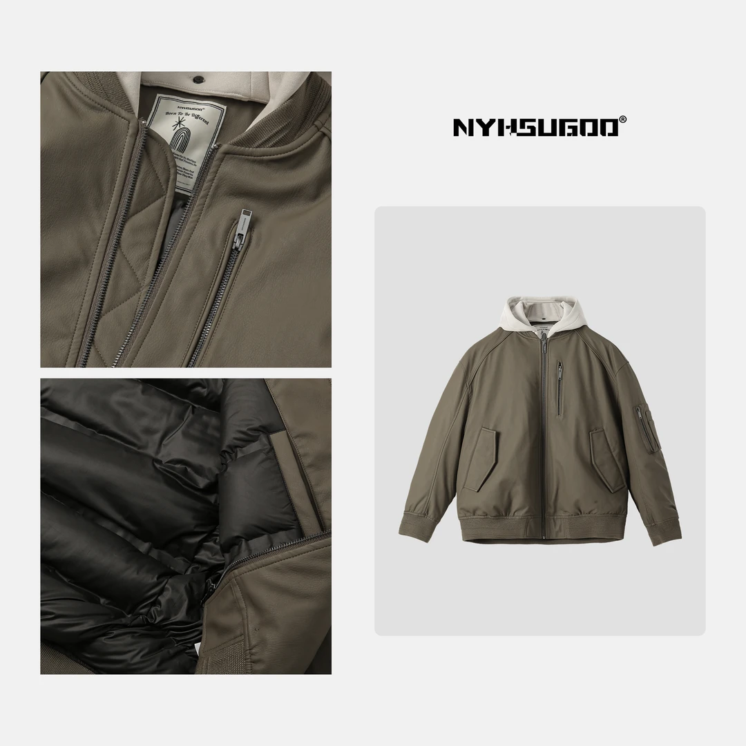 NYHSUGOO/南乙3337冬新国标90白鸭绒男士棒球服可拆卸连帽羽绒服