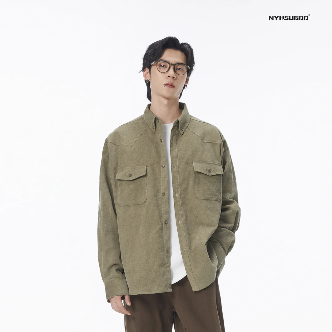 NYHSUGOO/南乙3199秋冬男士新款灯芯绒叠穿全棉衬衫复古情侣外套