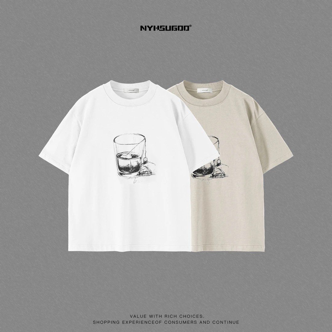 NYHSUGOO/南乙T093夏季新款男士休闲韩系短袖重磅棉感情侣圆领T恤
