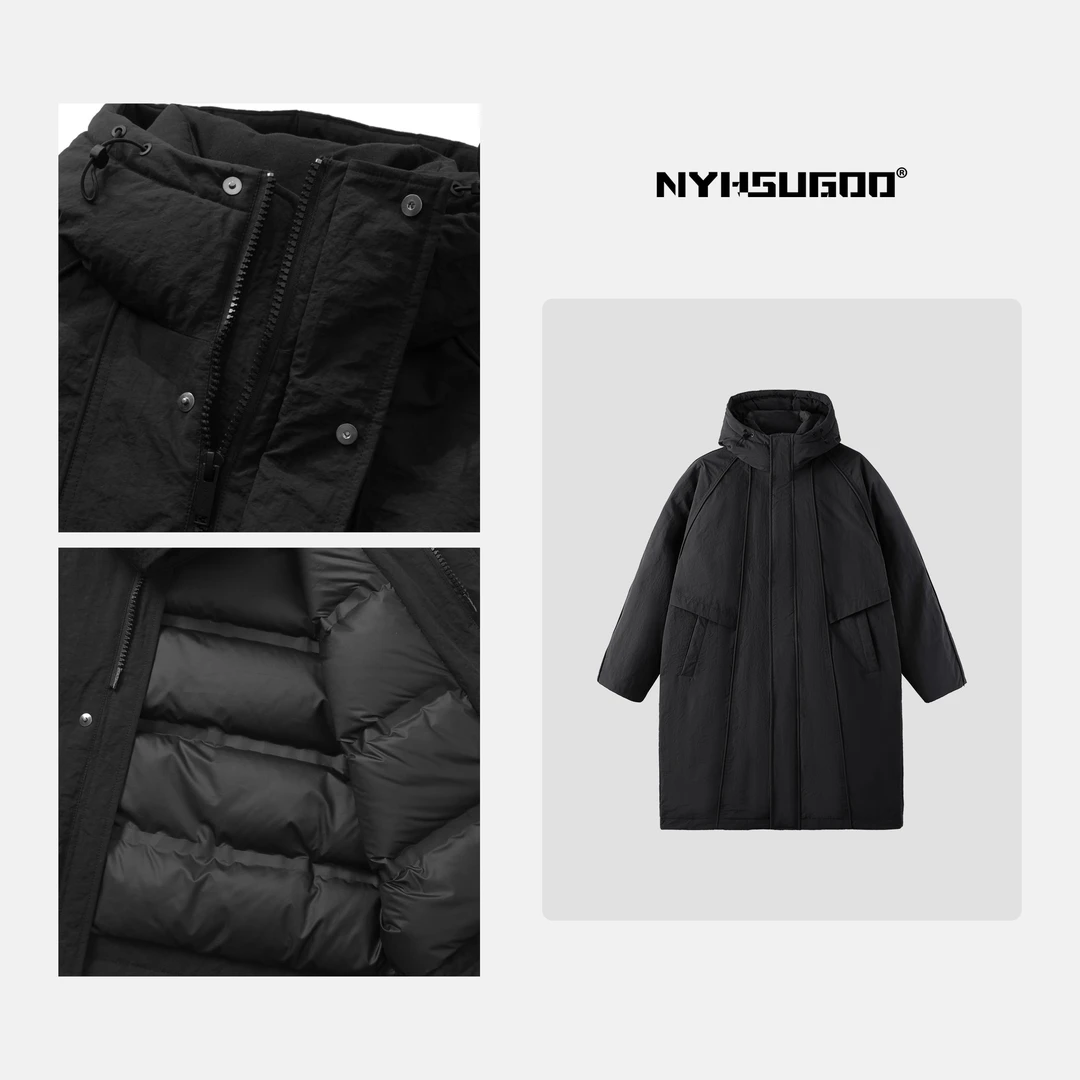 NYHSUGOO/南乙3381冬季男士90白鸭绒中长款羽绒服高绒量保暖外套