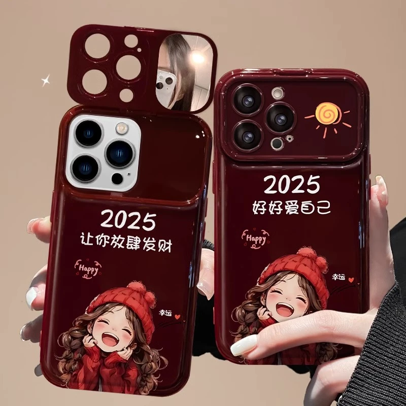 放肆发财适用iPhone苹果16华为荣耀vivo小米15oppo翻盖镜子手机壳