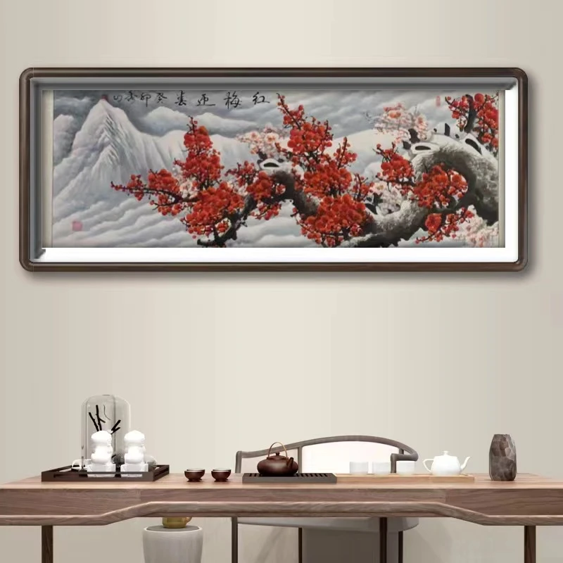 程秀山-红梅迎春/撒雪/蓝底-手绘作品六尺卷轴-有细微差距