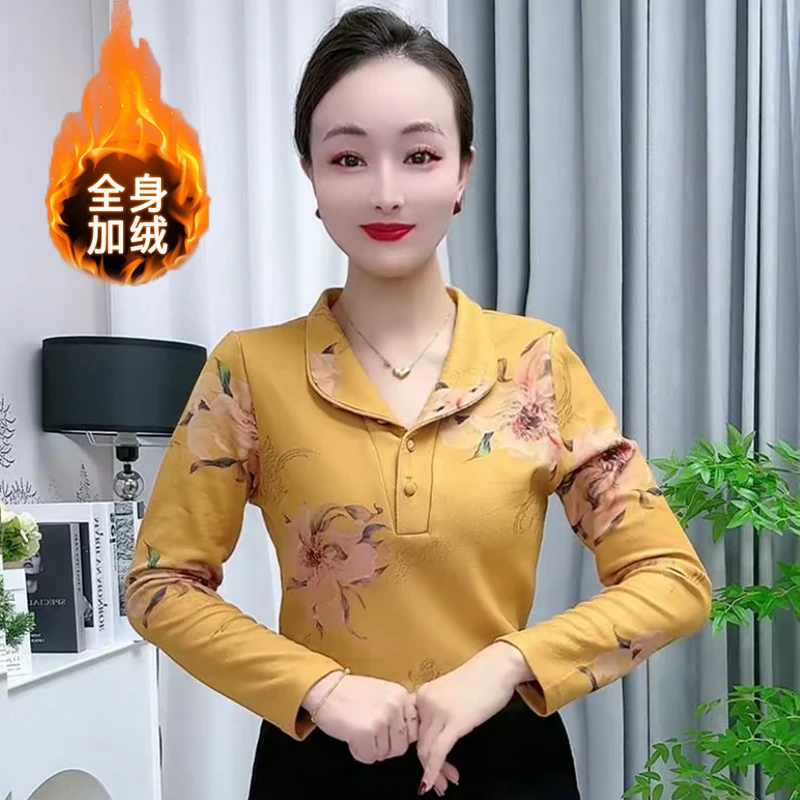 冬季加绒加厚小衫大码气质中老年内搭打底衫长袖保暖防寒妈妈上衣