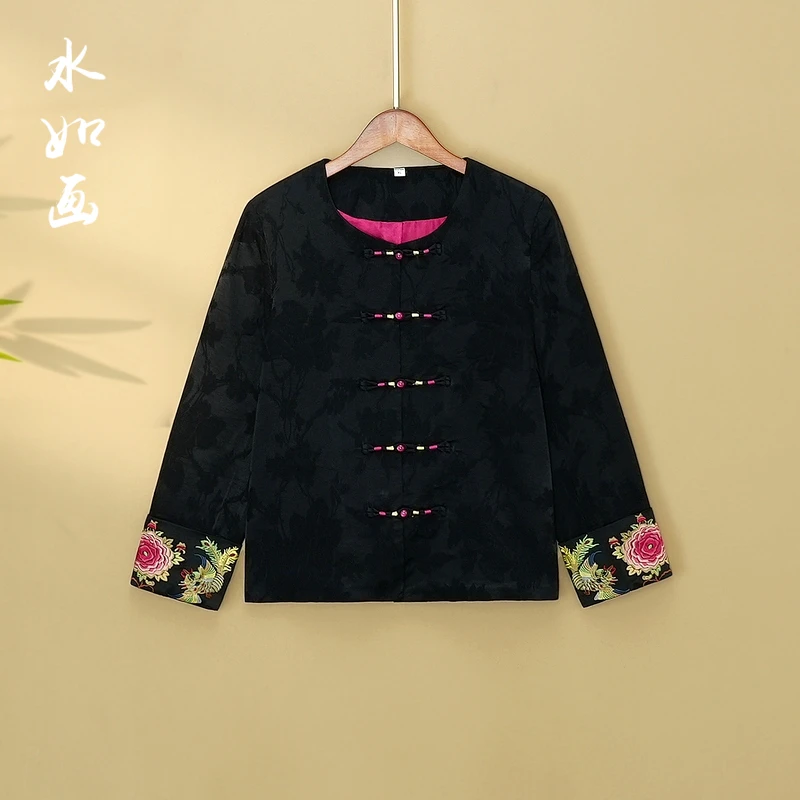 【晚棠】2024新款秋季新中式宽松上衣国风圆领绣花春秋女装气质外套