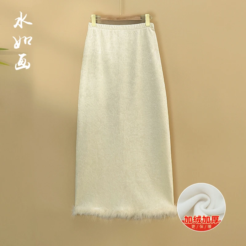 【羽柔】冬季加绒加厚松紧腰A字裙宽松国风丝绒保暖新中式半身裙女