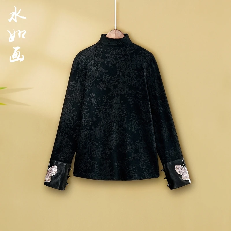 【辰蝶】2024新款秋季国风打底上衣新中式国风半高领长袖T恤衫女款