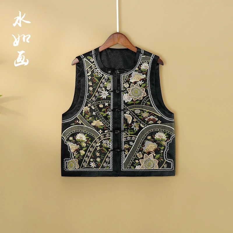 【梦菡】2024新款秋季国风马甲新中式圆领绣花春秋气质女装马夹外套