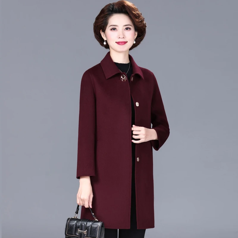 喜婆婆婚宴礼服双面羊毛大衣100%中老年妈妈婚庆毛呢外套秋冬