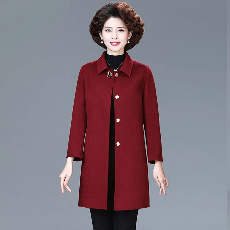 喜婆婆婚宴礼服双面呢羊绒大衣女2024秋冬中老年妈妈婚庆羊毛外套