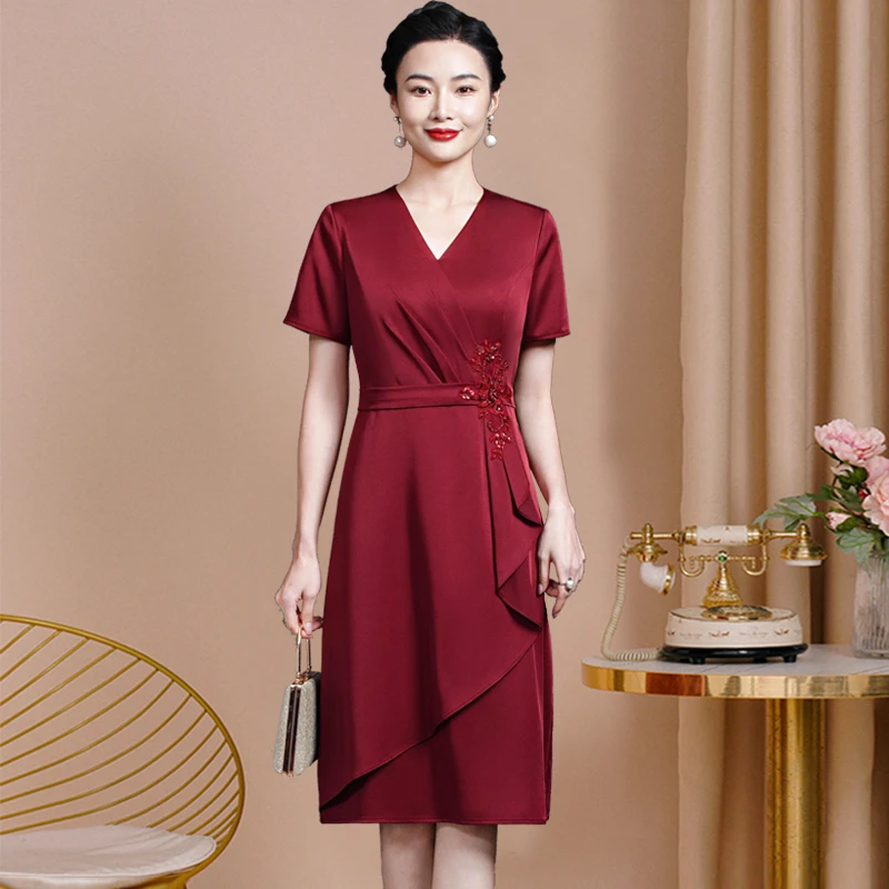 结婚喜婆婆喜妈妈婚宴礼服小A摆遮肚显瘦连衣裙时尚洋气夏装新款