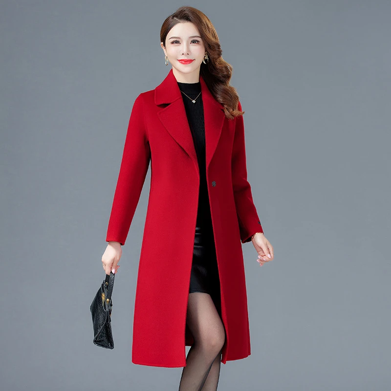 中老年妈妈双面呢羊绒大衣年轻中长款高端显瘦喜婆婆秋冬婚宴外套