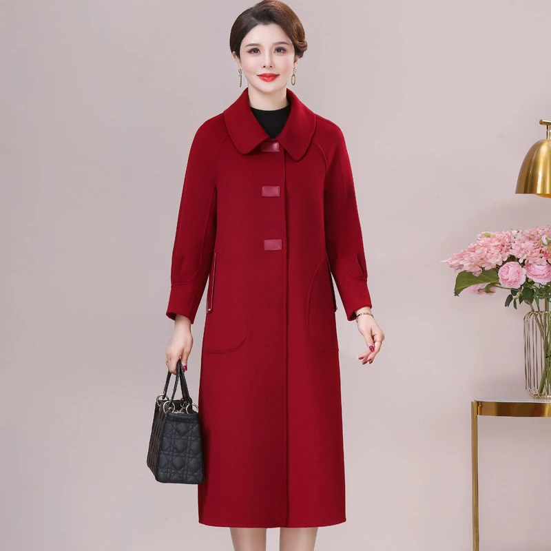 喜婆婆婚宴装中老年双面羊绒大衣女中长款宽松洋气妈妈装羊毛外套