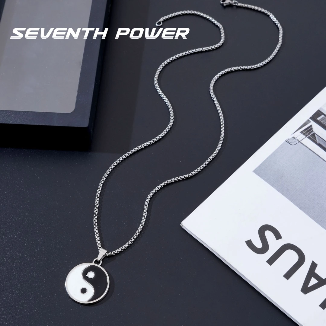 柒次方 钛钢项链 八卦太极项链男士吊坠阴阳鱼个性挂件长款毛衣链