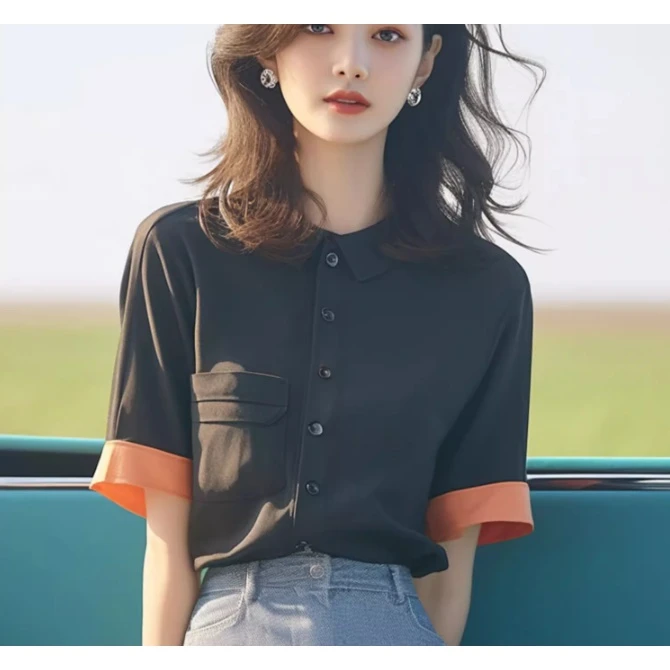 7500 洋气独特超好看小众设计感别致绝美漂亮上衣时尚百搭黑色T恤