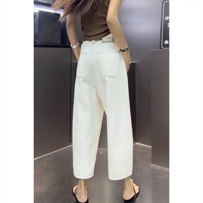 艾塔莉白色阔腿牛仔裤女秋冬新款薄款香蕉裤萝卜裤大码胖mm八分裤