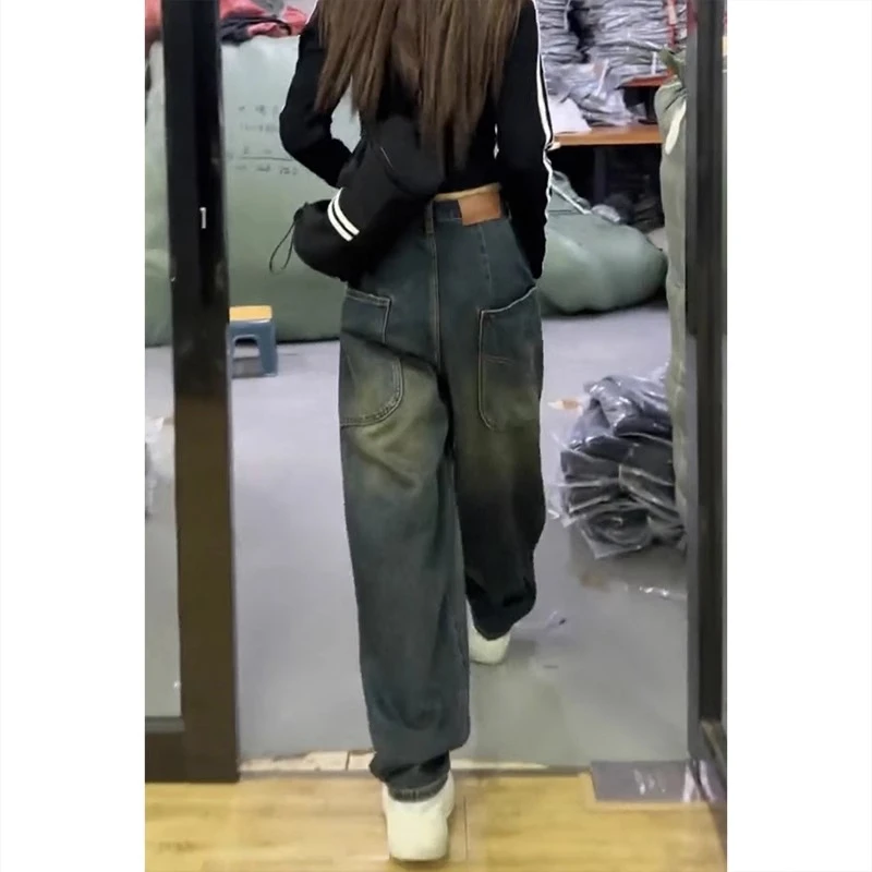 复古阔腿老爹牛仔裤子女新款2025春夏香蕉裤大码萝卜裤工装哈伦裤