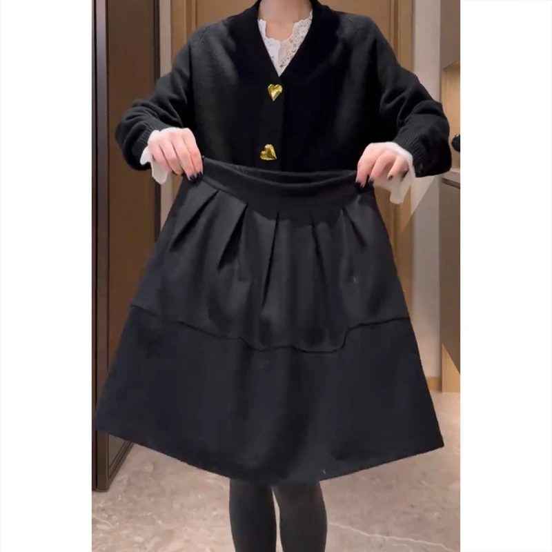 艾塔莉显瘦高级休闲裙子女冬季新款胖mm梨形身材a字裙大码半身裙