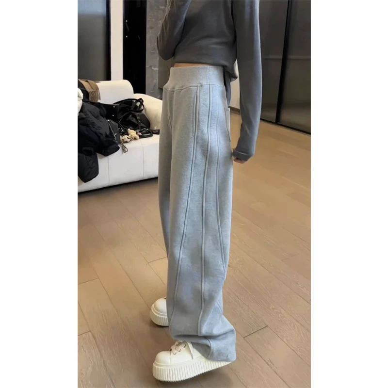 艾塔莉显瘦阔腿裤休闲裤女春季新款胖mm加厚梨形直筒裤大码弯刀裤