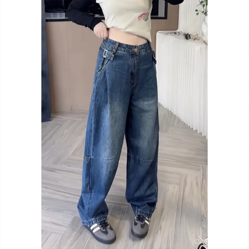 艾塔莉阔腿裤显瘦牛仔裤子女早秋新款胖mm大码弯刀香蕉裤小个子