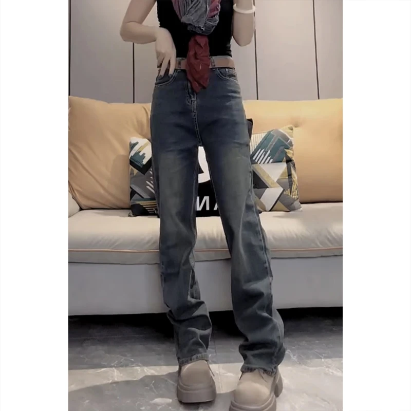 艾塔莉窄版直筒裤女春夏新款胖mm显瘦梨形大码牛仔裤阔腿裤小个子