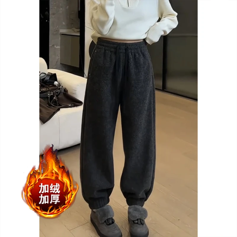 艾塔莉显瘦宽松休闲裤子女秋冬新款梨形直筒裤加绒加厚大码阔腿裤