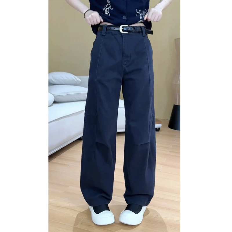 艾塔莉阔腿裤显瘦丹宁蓝牛仔裤子女春夏新款胖mm大码萝卜裤小个子