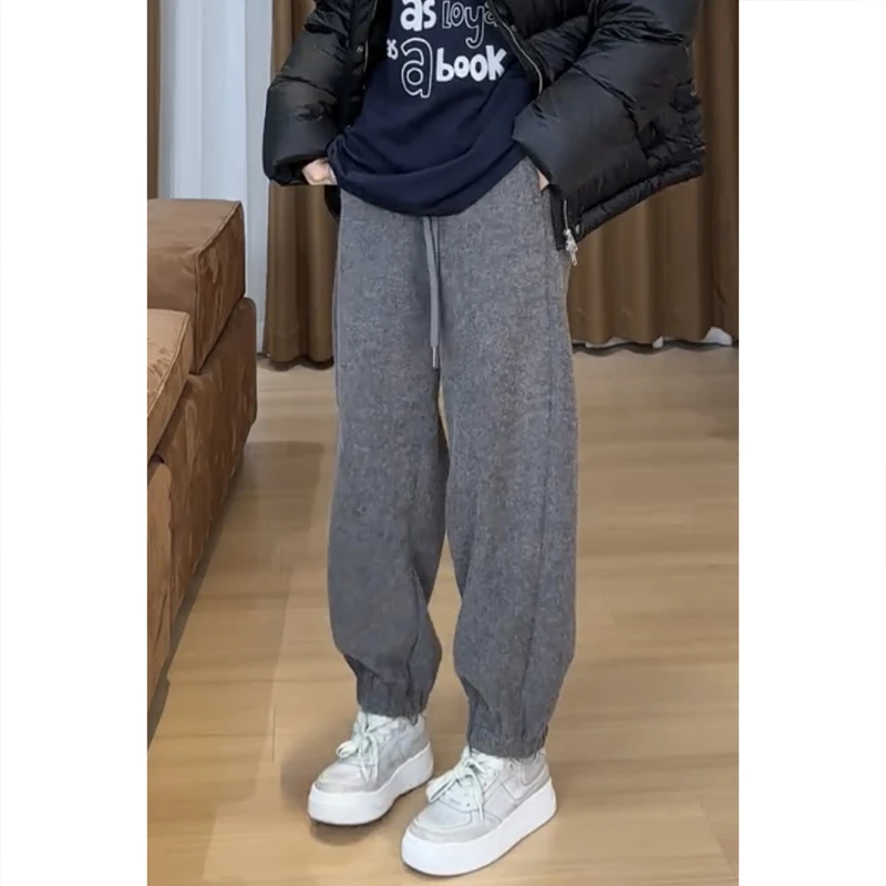艾塔莉阔腿弯刀裤女秋季新款梨形身材哈伦裤胖mm大码保暖束脚卫裤