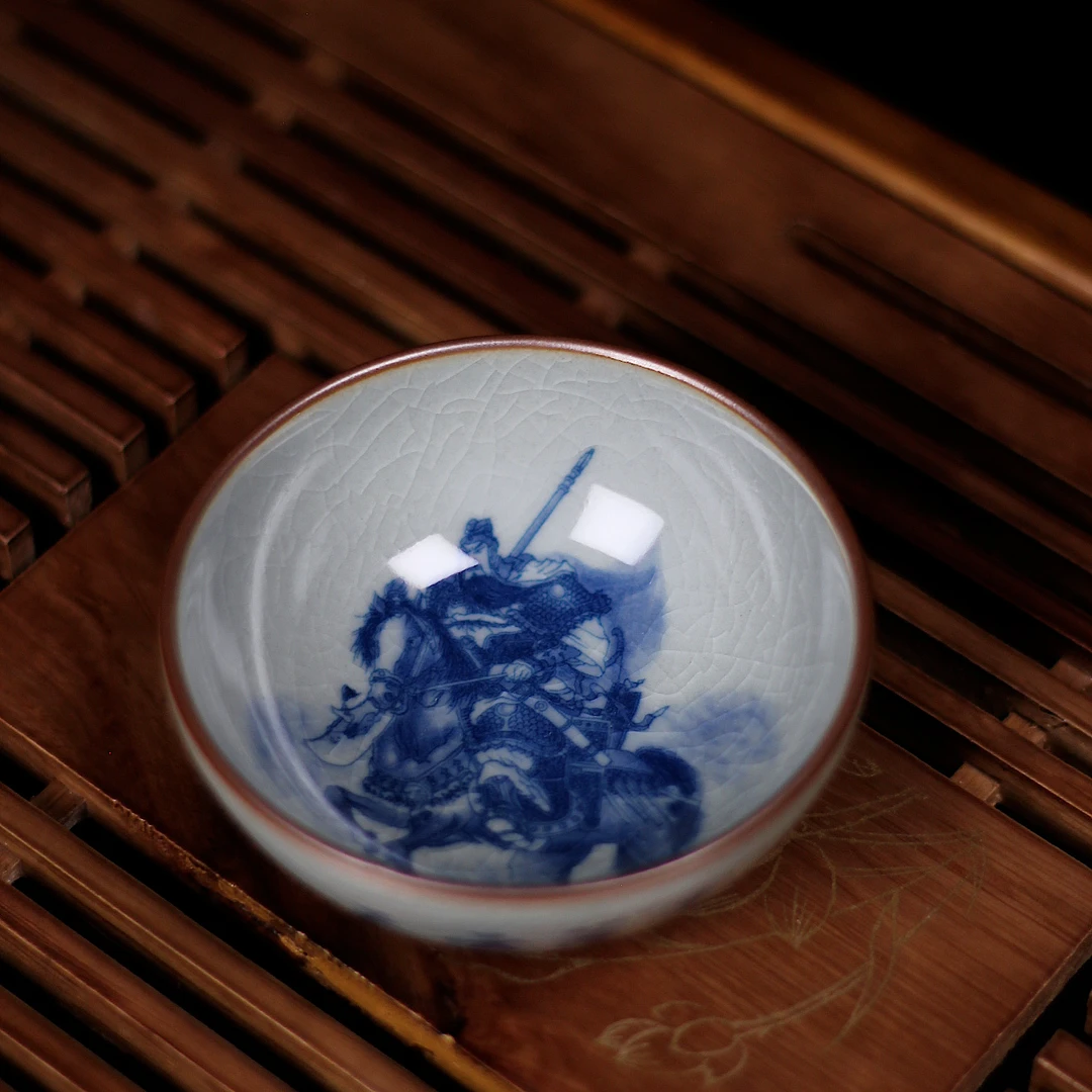【义薄云天】景德镇高温手工陶瓷茶具老陶泥开片下彩主人普洱杯