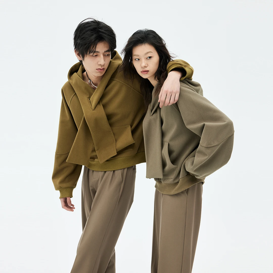 蜕幕|交叉领带设计连帽插肩卫衣春秋原创新款宽松休闲长袖上衣