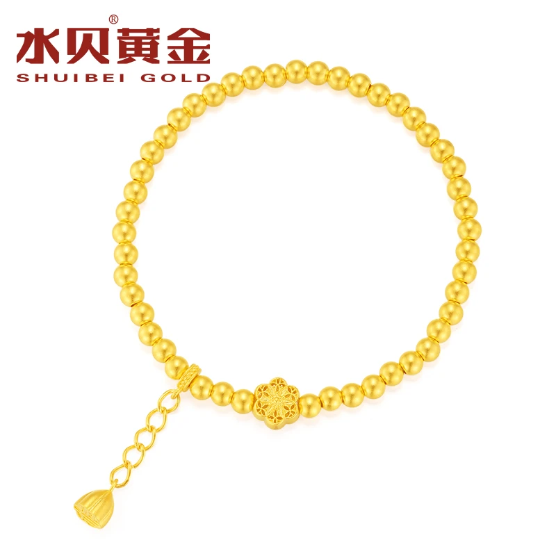 水贝黄金六相花莲蓬足金链女款送妈妈送老婆古法国风传承黄金手串