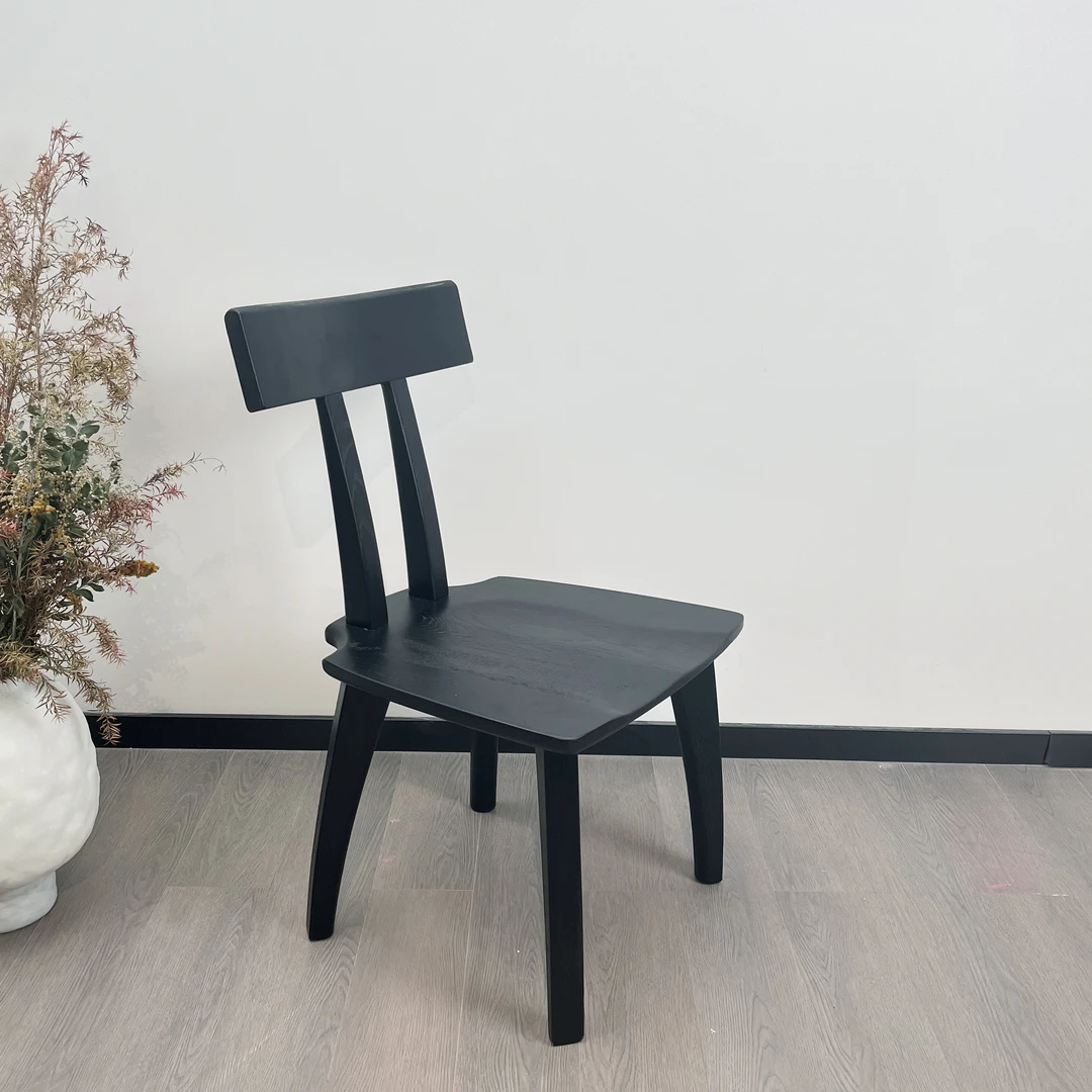 【石墨黑餐椅】白蜡木石墨黑中古风全实木轻奢餐椅（460*500*800H）