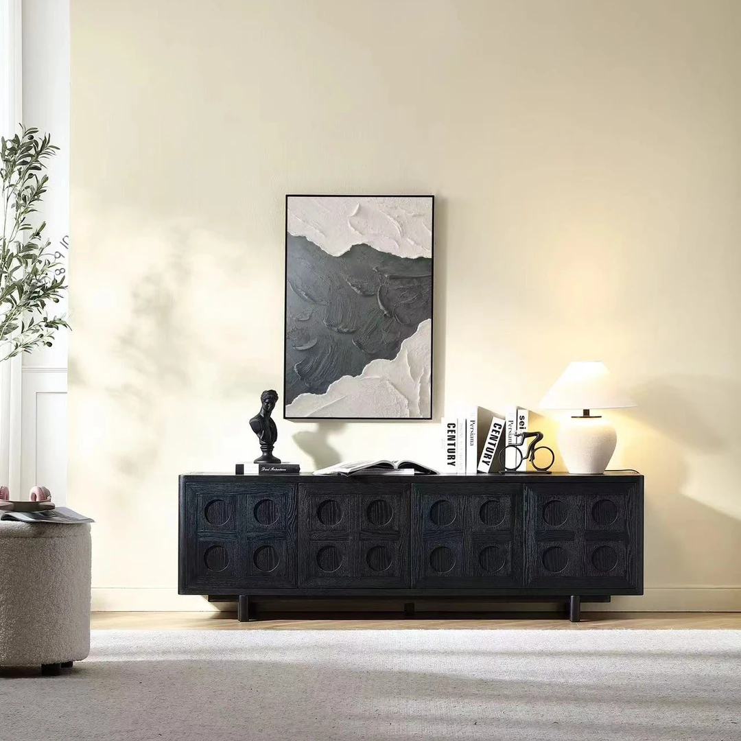 【中古风】特洛伊电视柜全实木石墨黑色（1800*420*570H）