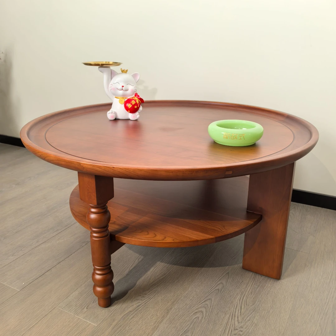 DS-Y568-1【中古风】樱桃木全实木双层简约客厅家用茶几（900*450H）